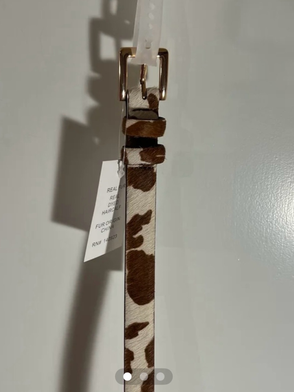 LOFT Brown and White Cowhide Belt with Gold Buckle